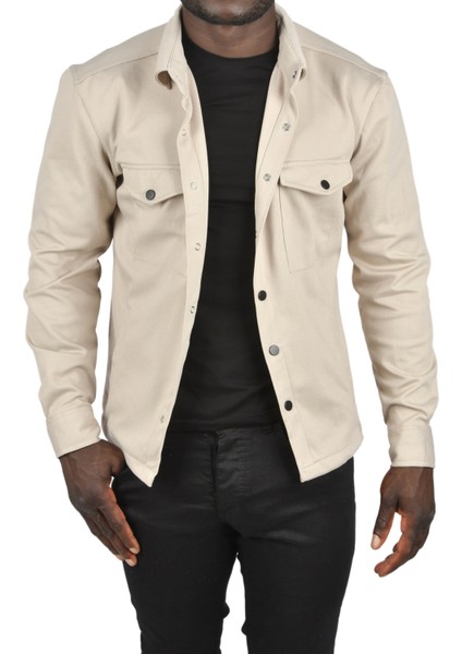 Kalın Örme Kumaş Gömlek Yaka Çıtçıtlı Cepleri Kapaklı Likralı Dar Kesim Spor Ceket 2501559