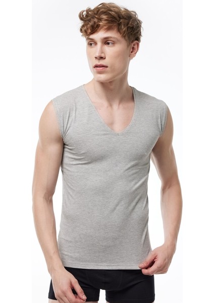 Erkek Gri 2 Li Paket V Yaka Iz Yapmayan Modal Kolsuz Atlet 064 2M064 fiyatları