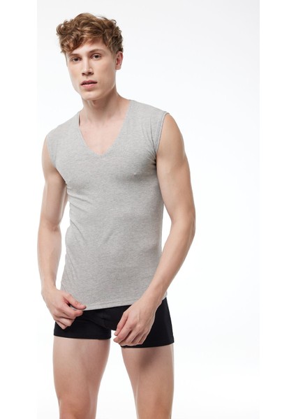 Erkek Gri 2 Li Paket V Yaka Iz Yapmayan Modal Kolsuz Atlet 064 2M064 modelleri