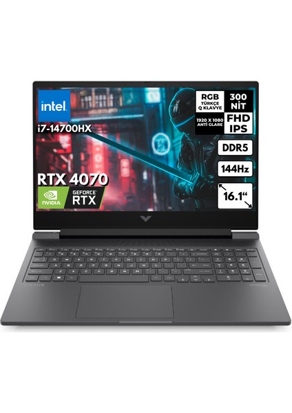 Hp Victus 16-R1015NT I7-14700HX 16-Gbddr5 4 Tbssd RTX4070 (8gb) 16.1" Fhd 144Hz Windows 11 Home Taşınabilir Oyuncu Bilgisayar 9J217EA BTY23