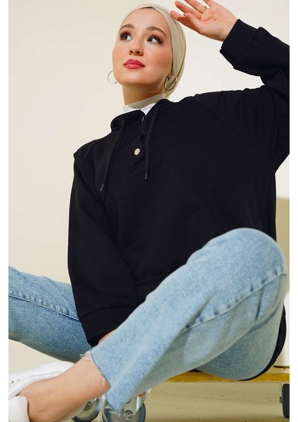 Kapüşonlu Çıtçıtlı Tunik Sweat