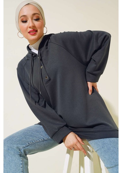 Kapüşonlu Çıtçıtlı Tunik Sweat