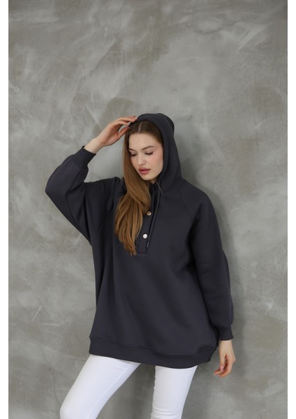 Kapüşonlu Çıtçıtlı Tunik Sweat