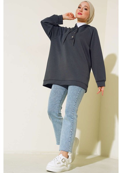 Kapüşonlu Çıtçıtlı Tunik Sweat