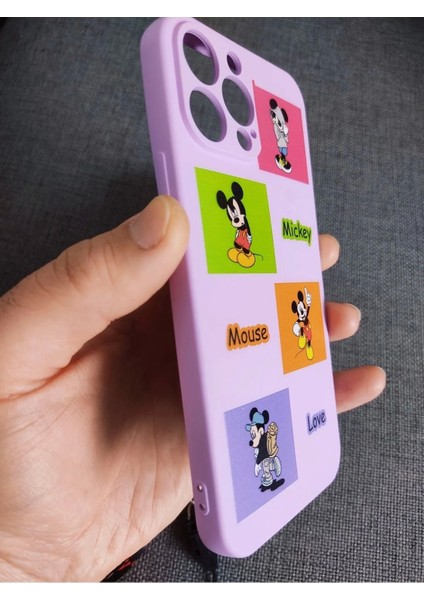 iPhone 12 Pro Max Uyumlu Kamera Korumalı Mickey Mouse Tasarım Telefon Boyun Askılı Set Kılıf