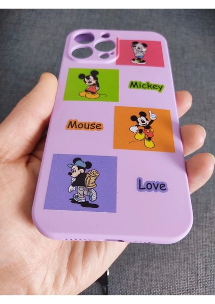 iPhone 12 Pro Max Uyumlu Kamera Korumalı Mickey Mouse Tasarım Telefon Boyun Askılı Set Kılıf