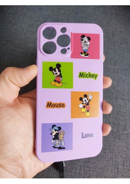 iPhone 12 Pro Max Uyumlu Kamera Korumalı Mickey Mouse Tasarım Telefon Boyun Askılı Set Kılıf