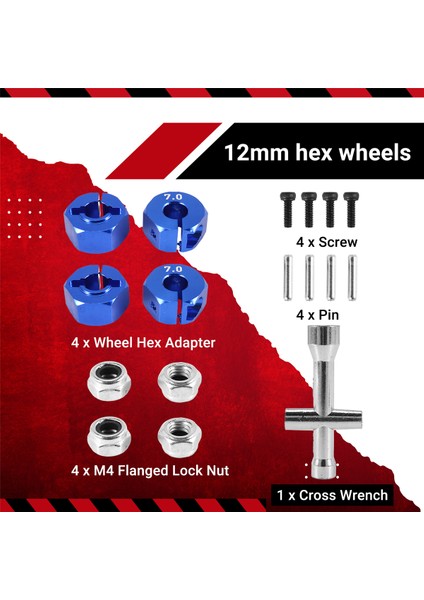 Metal 12MM Altı Tekerlek Hub Adaptörü M4 Flanşlı Kilit Somun Çapraz Anahtarı Traxxas 1/10 Slash 4x4 Vxl 2WD Rustler Rc Car (Yurt Dışından)