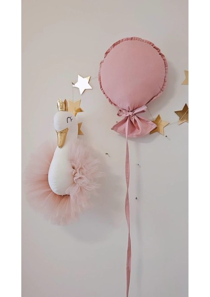Pudra Pembe 38 cm Kuğu Büst-1 Adet Balon Duvar Dekoru