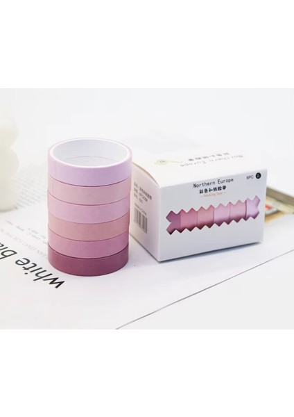 Vintage Washi Tape Bant Yapışkanlı Maskeleme Kağıdı Renkli Bant 6 Lı - Pembe Tonları fiyatları