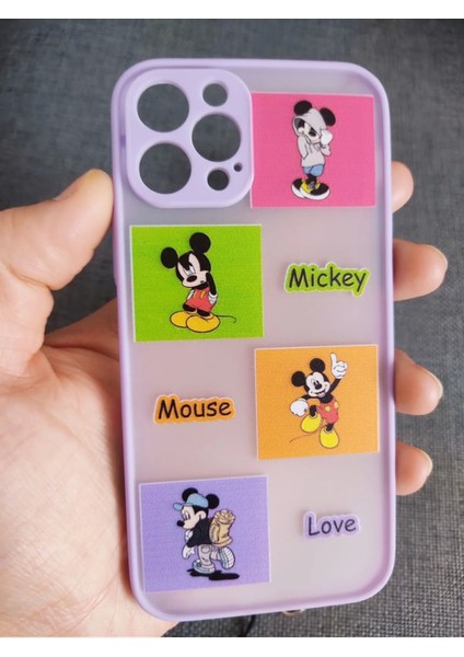 iPhone 12 Pro Mickey Mouse Tasarım Mor Tuşları Renkli Hux Kılıf