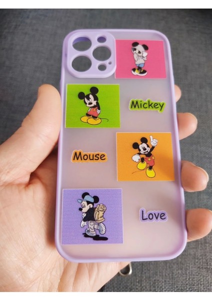 iPhone 12 Pro Mickey Mouse Tasarım Mor Tuşları Renkli Hux Kılıf modelleri