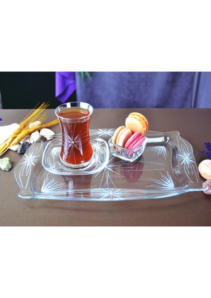 Dikdörtgen Cam Kahve ve Sunum Tepsisi Mira Desenli