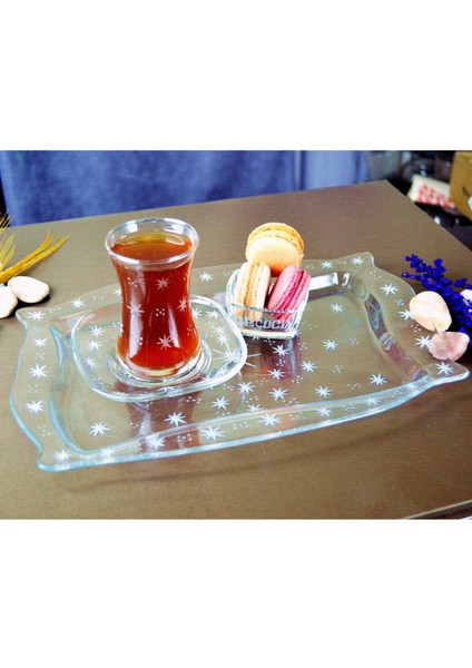 Dikdörtgen Cam Kahve ve Sunum Tepsisi Sema Desenli