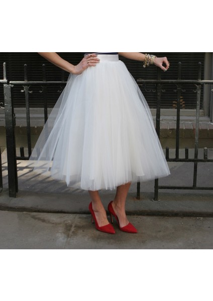 3 Katman 75 cm Uzunluk Midi Kabarık Fermuarlı-Beli Lastikli Rahat Yüksek Bel Midi Tül Etek fiyatları