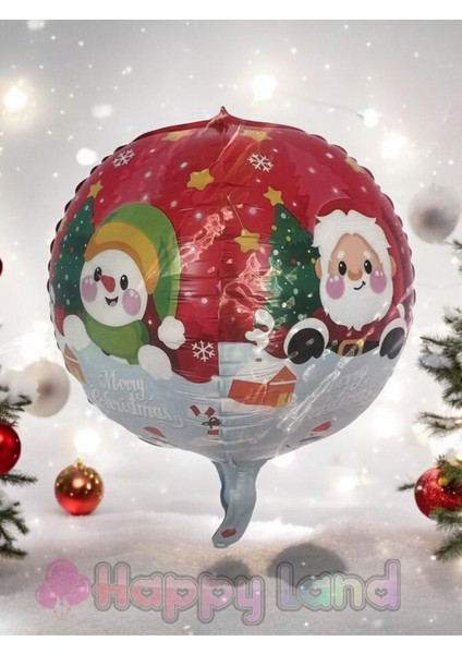 Yılbaşı Noel Baba ve Kardanadam Desenli Yuvarlak Folyo Balon 22 Inç 55 cm Yılbaşı Balonu