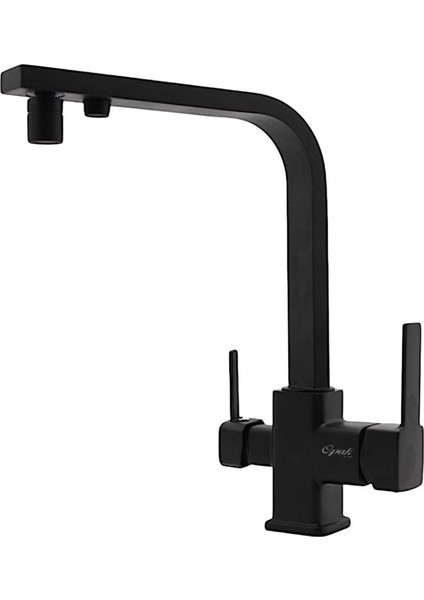 Kare 3 Yollu Su Arıtma ve Şebeke Musluklu Evye Bataryası Siyah