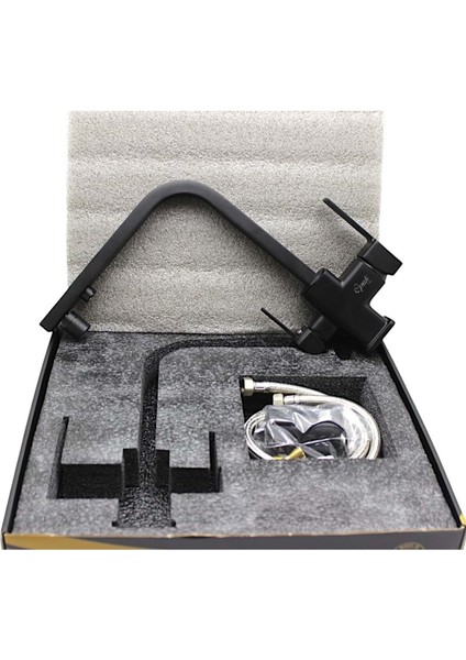 Kare 3 Yollu Su Arıtma ve Şebeke Musluklu Evye Bataryası Siyah fiyatları