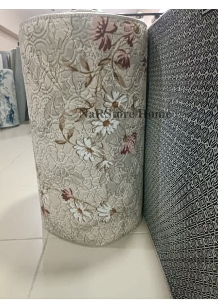Nar Store Home Elit Pembe Kahve Çiçekli Kabartmalı Kaymaz Taban Yıkanabilir Kesme Yolluk Halı modelleri