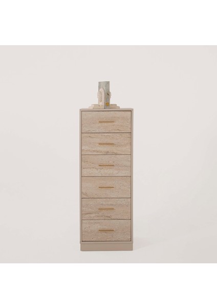 -Milano 6 Çekmeceli Traverten Desenli Yüksek çamaşırlık, Şifonyer fiyatları