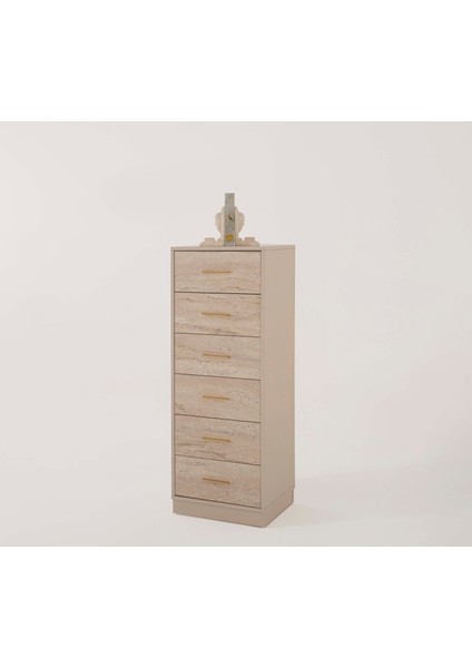 -Milano 6 Çekmeceli Traverten Desenli Yüksek çamaşırlık, Şifonyer