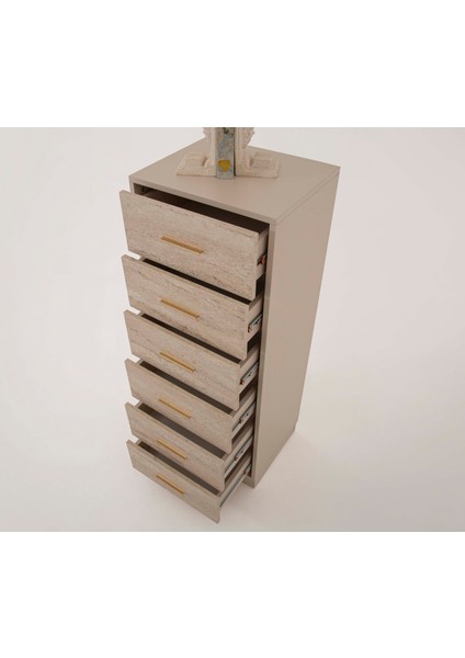 -Milano 6 Çekmeceli Traverten Desenli Yüksek çamaşırlık, Şifonyer modelleri