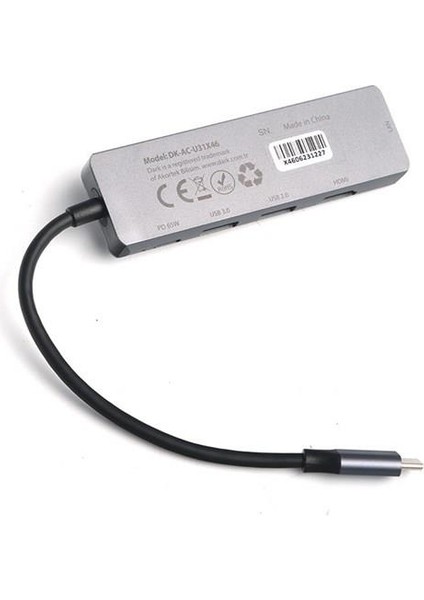 DK-AC-U31X46 Type-C To Ethernet / HDMI / USB 3.0 - USB 2.0 / Usb-C Pd 65W Macbook Pro/air & Notebook/ultrabook Için Port Çoklayıcı Hub