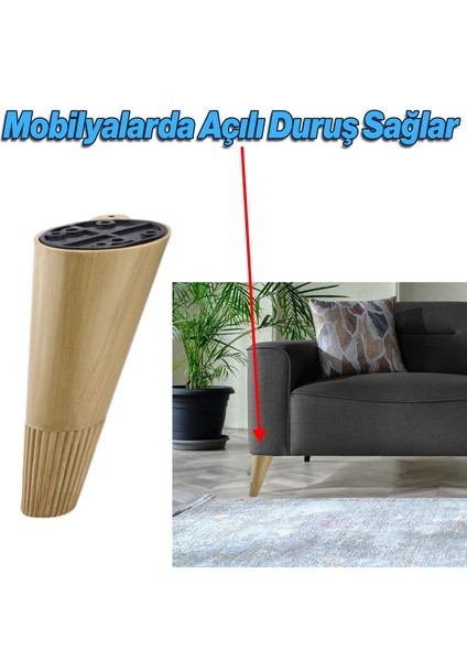 Mobilya Yükseltici Baza Ayağı - Koltuk Kanepe Altı Puf Ayakları - Açılı Konik 12 cm - Açık Ceviz