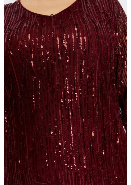 V Yaka Pul Payet Saçaklı Büyük Beden Abiye Elbise Bordo indirimleri