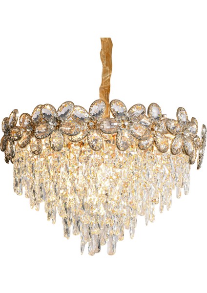 Saral 80'lik Yuvarlak Gold Kristal Taşlı Modern Tasarım Salon Avize fiyatları