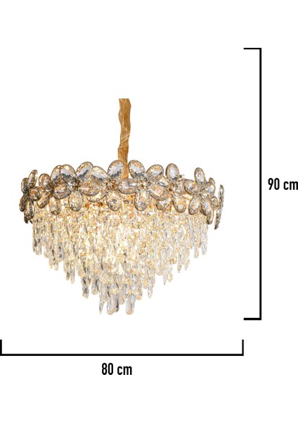 Saral 80'lik Yuvarlak Gold Kristal Taşlı Modern Tasarım Salon Avize modelleri