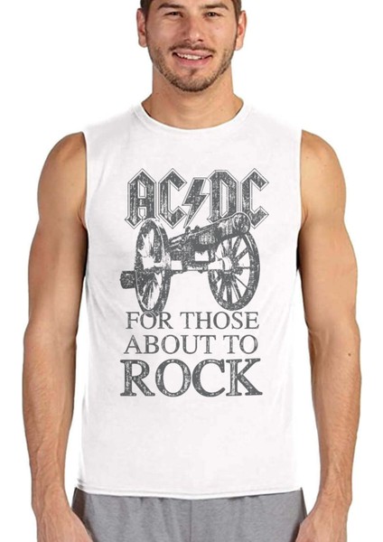Top Rock Acdc Beyaz Erkek Kesik Kol / Kolsuz Tişört