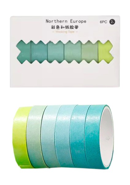 Vintage Washi Tape Bant Yapışkanlı Maskeleme Kağıdı Renkli Bant 6 Lı - Yeşil Tonları