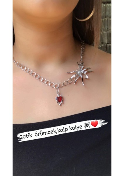 Örümcek Kalp Detaylı Gotik Kolye