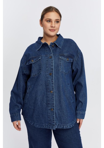 Büyük Beden Denim Ceket Lacivert