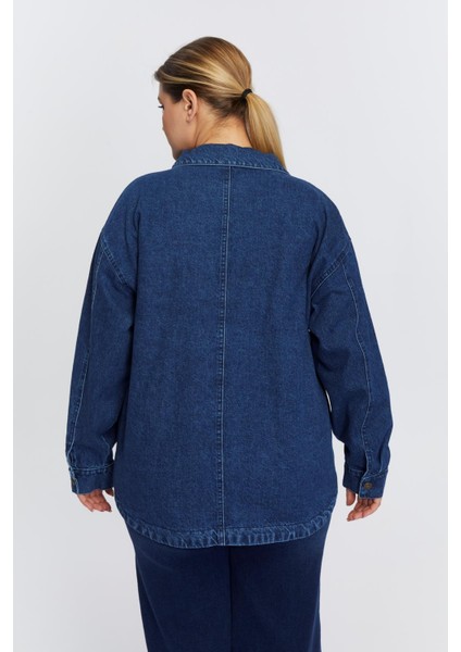 Büyük Beden Denim Ceket Lacivert