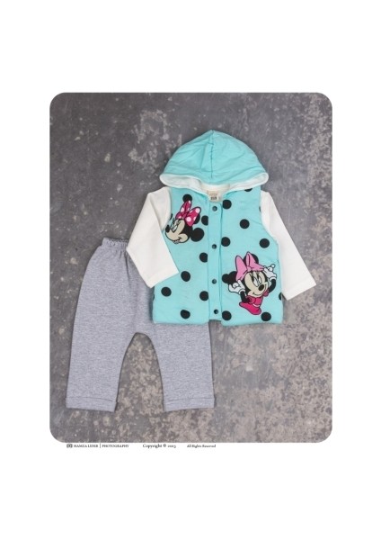Minnie Mouse Baskılı Kız Bebek Yelekli Takım 6-18AY