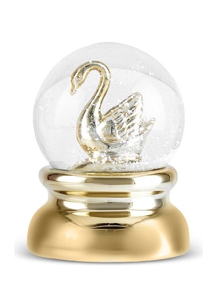 New Year Yılbaşı Swan Kar Küresi 6,7x9 cm Gold
