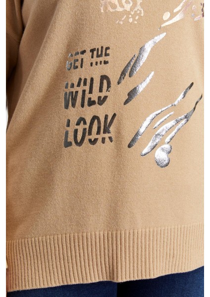 Büyük Beden Kayık Yaka Leopar Desen Baskılı Triko Vizon fiyatları