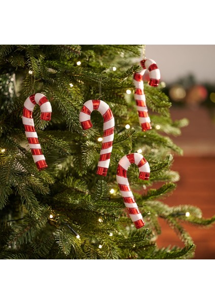 New Year Yılbaşı 4'lü Set Candy Stick Ağaç Süsü Kırmızı 14 cm
