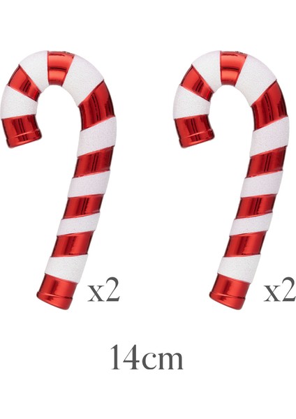 New Year Yılbaşı 4'lü Set Candy Stick Ağaç Süsü Kırmızı 14 cm modelleri