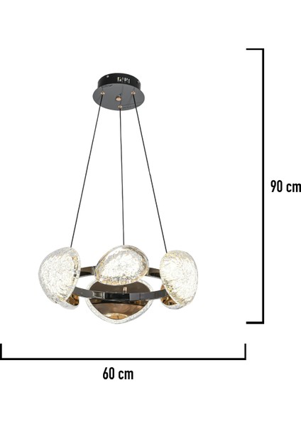 Firuze 6'lı 36 Watt Eskitme Kristal Taşlı Modern Tasarım Salon LED Avize modelleri