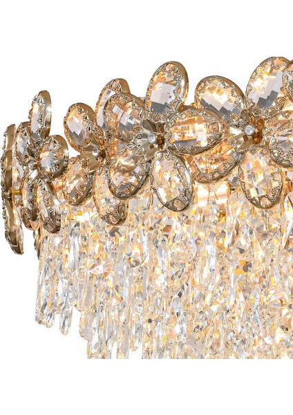 Saral 60'lık Yuvarlak Gold Kristal Taşlı Modern Tasarım Salon Avize modelleri