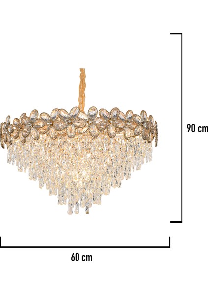 Saral 60'lık Yuvarlak Gold Kristal Taşlı Modern Tasarım Salon Avize fırsatları