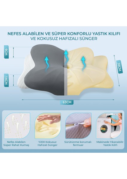 Boyun Destekli Ortopedik Visco Yastık 60*37*13/11 cm indirimleri