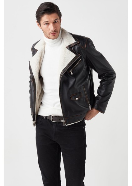 Jack Hakiki Deri Vintage Biker Ceket