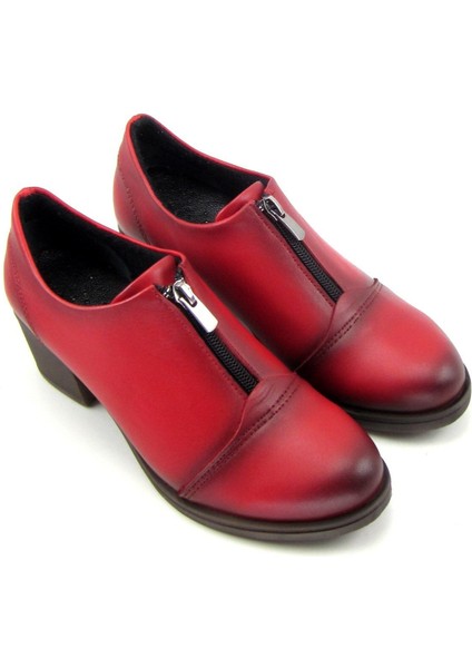 Brittany Kırmızı Hakiki Deri Günlük Topuklu Ayakkabı