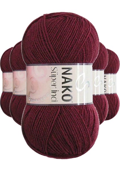 5 Adet Süper Inci El Örgü ipi 100 gr Bordo 999