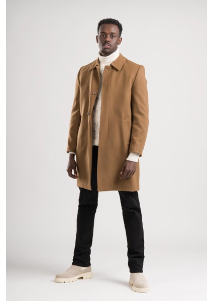 Yakalı Klasik Kesim Düğmeli Uzun Kaşe Erkek Kaban fırsatları