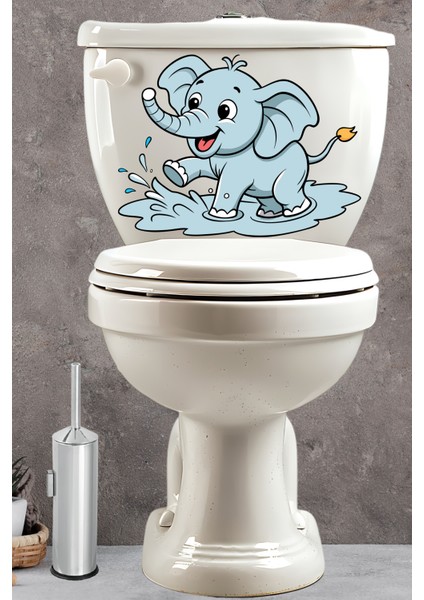 Su Sıçratan Minik Sevimli Fil Klozet Sticker Banyo Sticker